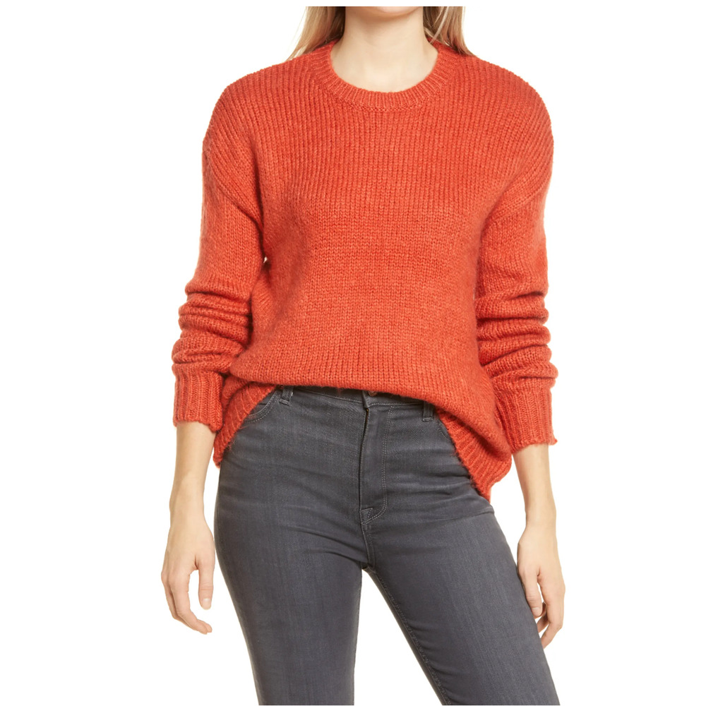 Cotton Emporium Womens Crewneck Chunky Knit Sweater Small Orange NWT